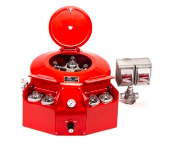 Centrifuge Air Driven, 115V heaters, 4-place head, 100ml Short Cone Tube with 2-place Pre-Heater section, Flip Lid